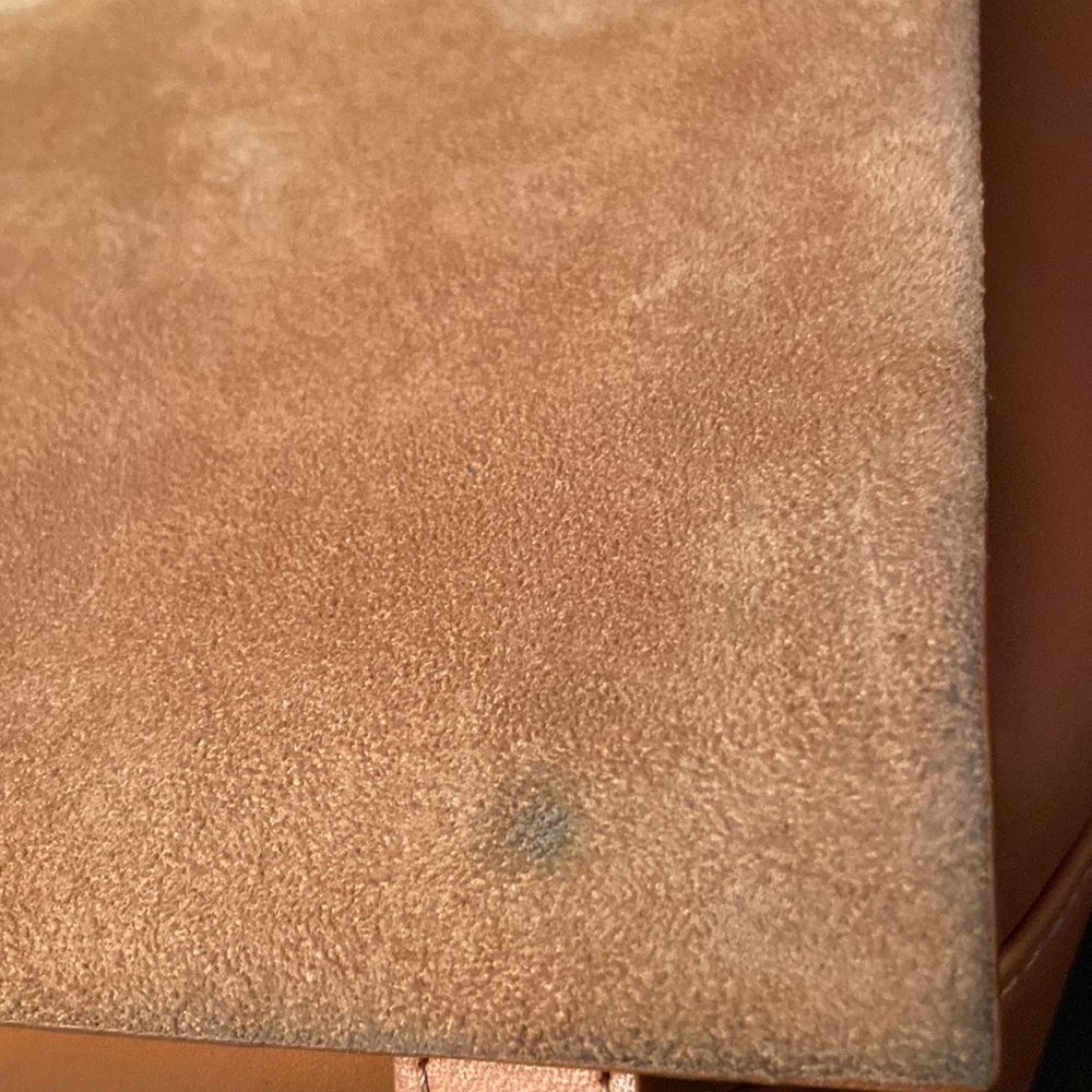 JANESSA LEONE Joan Suede & Leather Crossbody Satchel Bag in Camel Brown/Tan - Picture 9 of 12